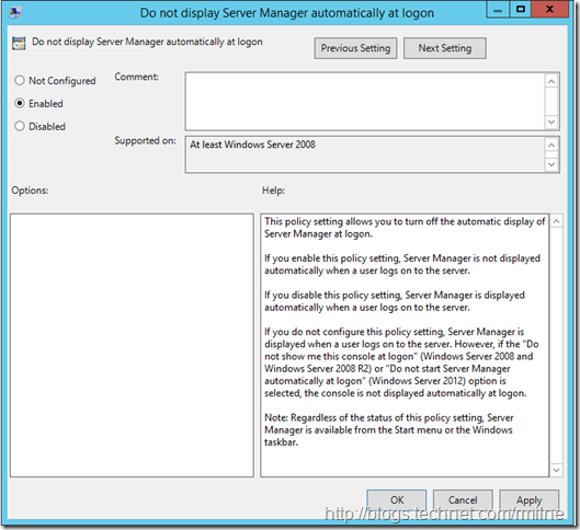 Disable Server Manager At Logon on Server 2012 R2