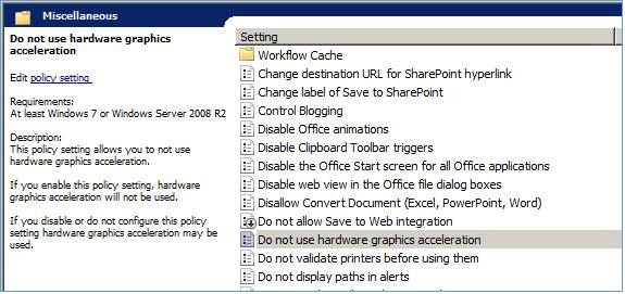 Office 2013 Disable Hardware Graphics Acceleration VUsing GPO