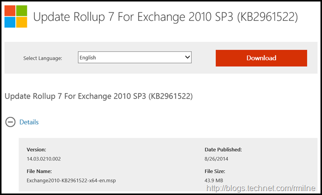Exchange 2010 SP3 RU7 Download