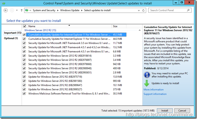 Windows Update - 15 Pending  Important Updates