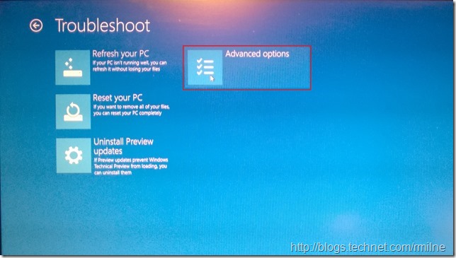 Reboot Into UEFI BIOS - Choose Advanced Options (Please ignore the solar flare)