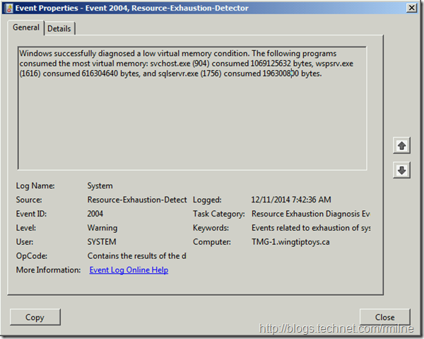 EventID 2004 Windows Successfully Diagnosed A Low Memory Condition