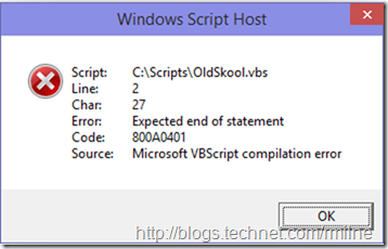Error 800A0401 Microsoft VBScript compilation error: Expected end of statement Microsoft VBScript compilation error