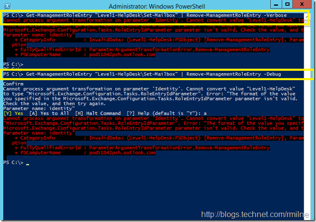 Remove-ManagementRoleEntry - No Extra Love From Verbose Or Debug