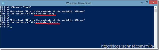 Using Different Quotes In PowerShell - Note The Underlined Differences