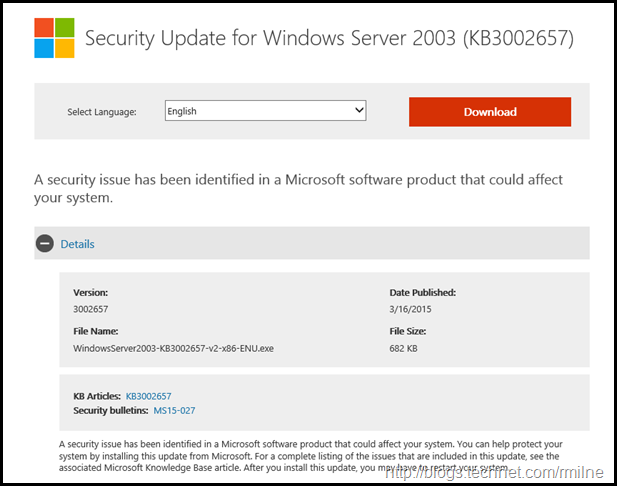 Download Updated MS015-027 Update For KB3002657