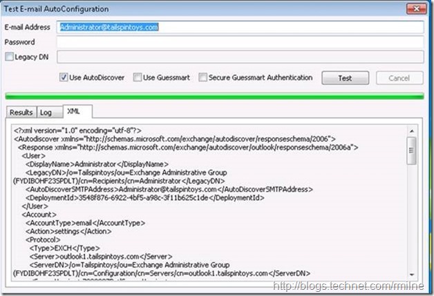 Test Email Address AutoConfiguration - XML Tab
