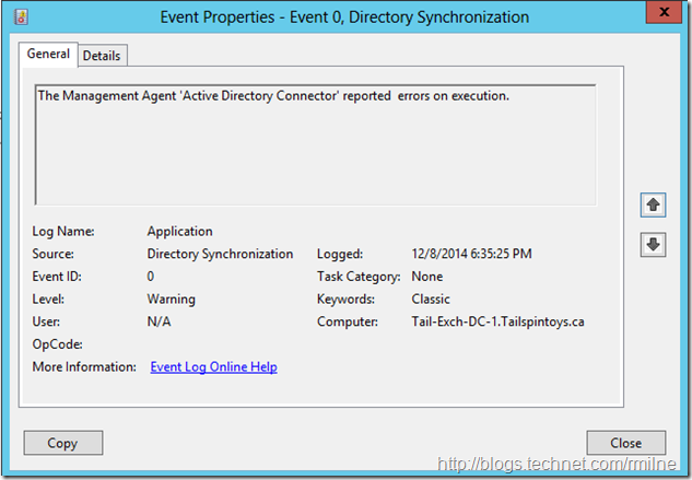 Dirsync Management Agent Reported Errors on Execution
