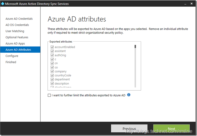 Configuring Azure AD Sync - Attributes Select To Synchronise