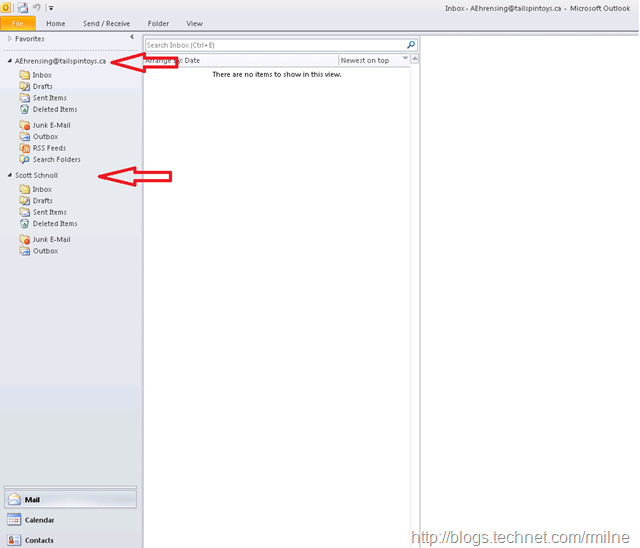Outlook Showing User's Mailbox And Archive Mailbox