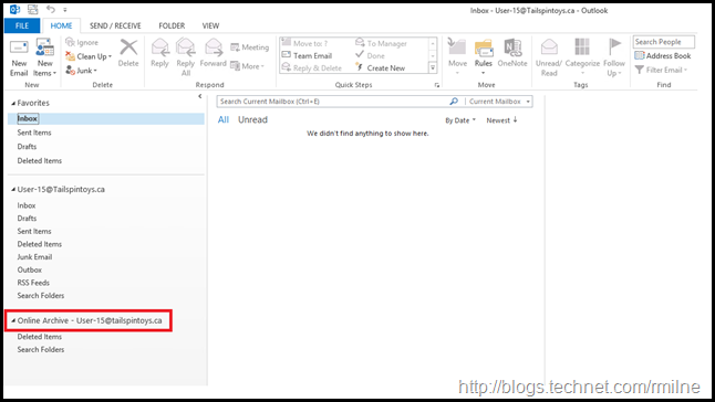 Archive Displayed In Outlook 2013