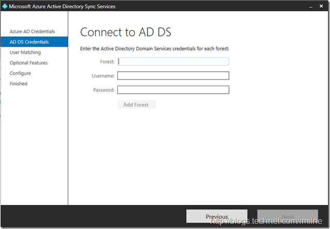 Configuring Azure AD Sync - Enter On-Premises Credentials