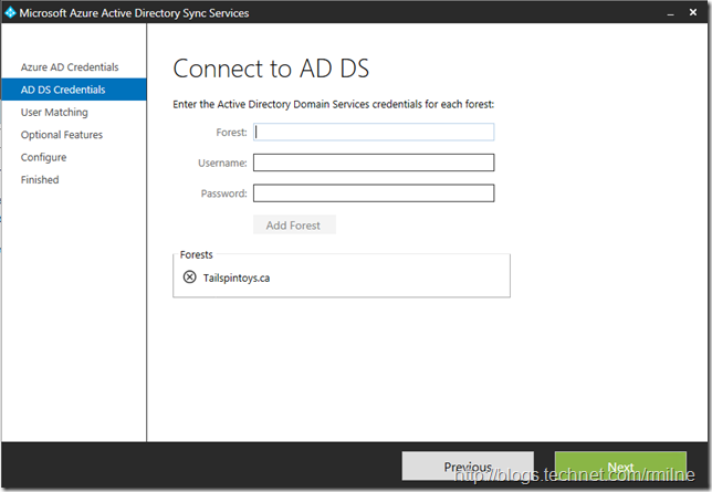 Configuring Azure AD Sync - Added On-Premises Forest