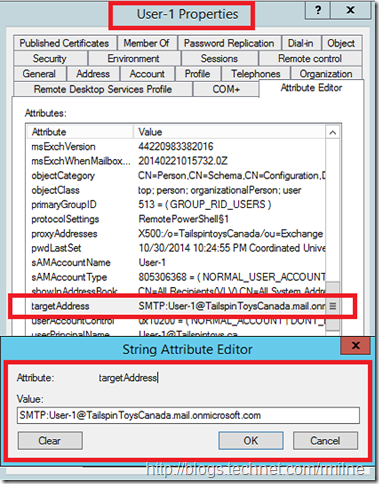 Attributes On Object User-1 - Note The TargetAddress