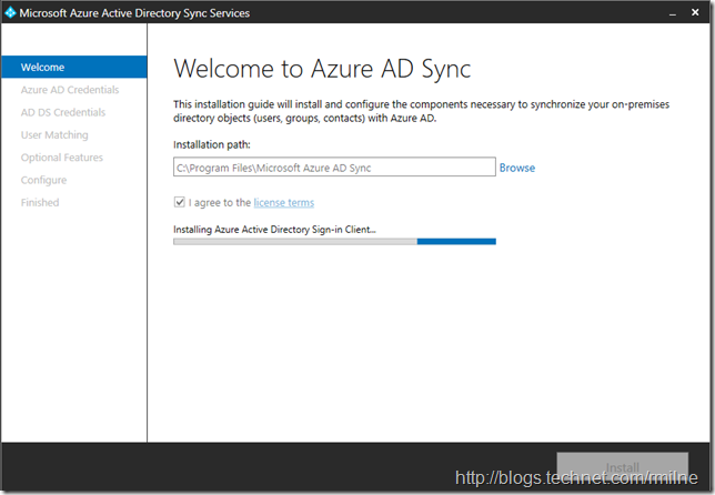 Installing Azure AD Sync - Path Selection