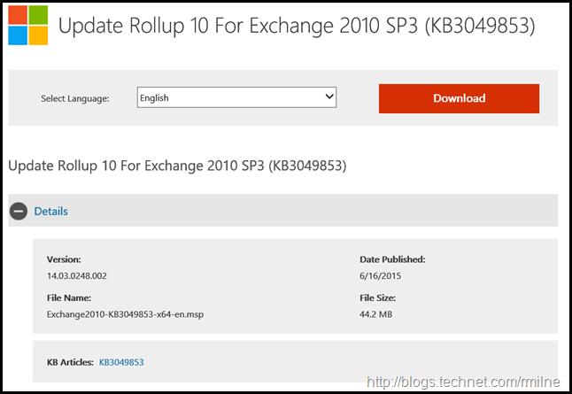 Exchange 2010 SP3 RU10 Download