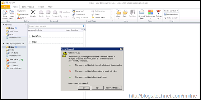 Outlook Unexpectedly Prompts For Domain Root Certificate