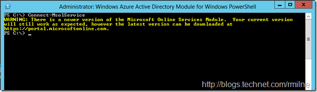 WARNING: There is a newer version of the Microsoft Online Services Module