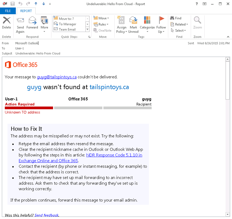 Delivery Failed From Office 365 Mailbox To On-Premises Exchange Mailbox
