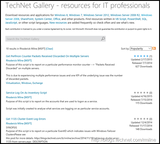 Rhoderick Milne TechNet Gallery Contributions