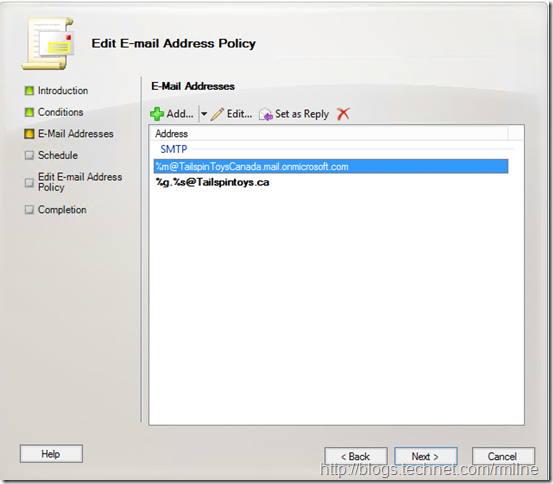 Updating Email Address Policy - Adding tenantename.mail.onmicrosoft.com
