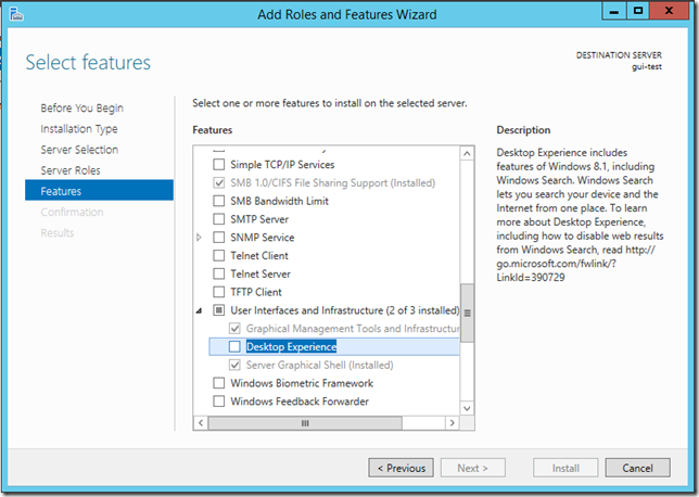 Windows 2012 R2 Install Desktop Experience Using Server Manager