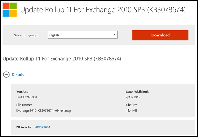 Exchange 2010 SP3 RU11 Download