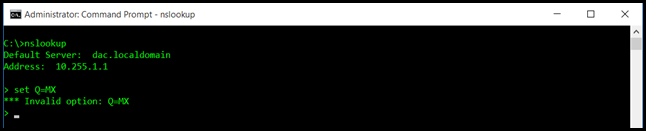 NSLookup Invalid Option