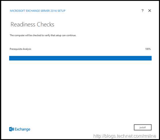 Starting Exchange 2016 Setup - Readiness Checks Complete