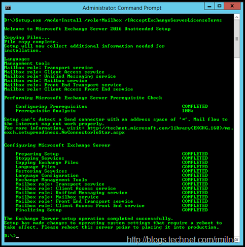 Exchange 2016 Command Line Installation