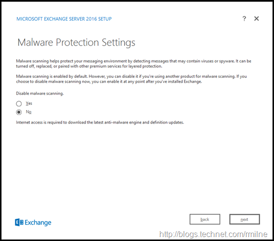 Starting Exchange 2016 Setup - Malware Protection