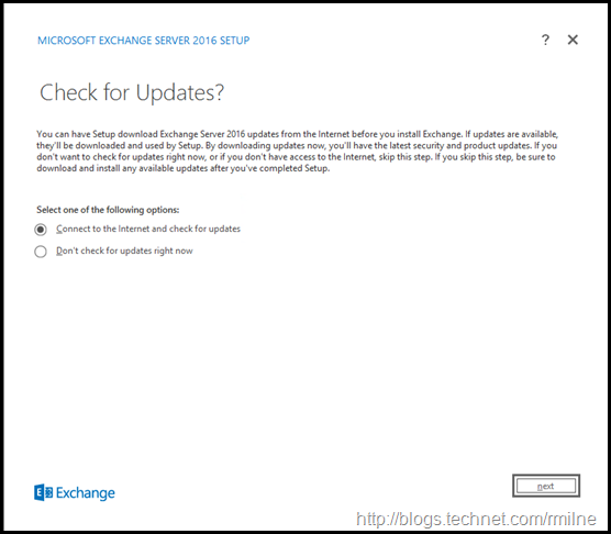 Starting Exchange 2016 Setup - Checking For Updates