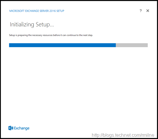 Starting Exchange 2016 Setup - Intializing