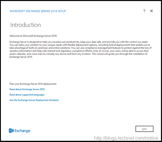 Starting Exchange 2016 Setup - Introduction