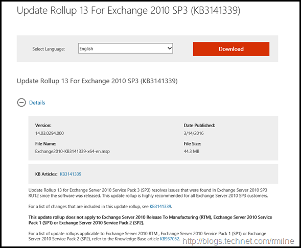 Exchange 2010 SP3 RU13