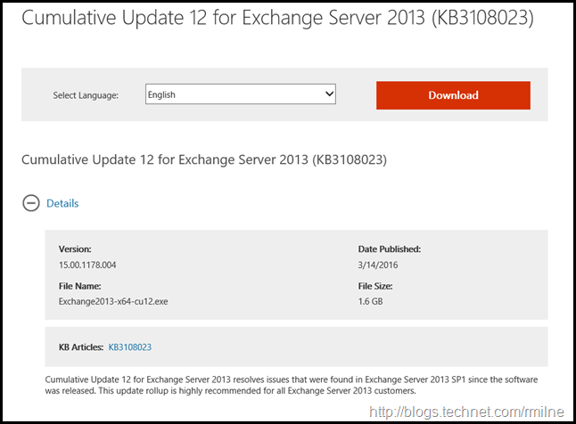 Exchange 2013 CU12 Download