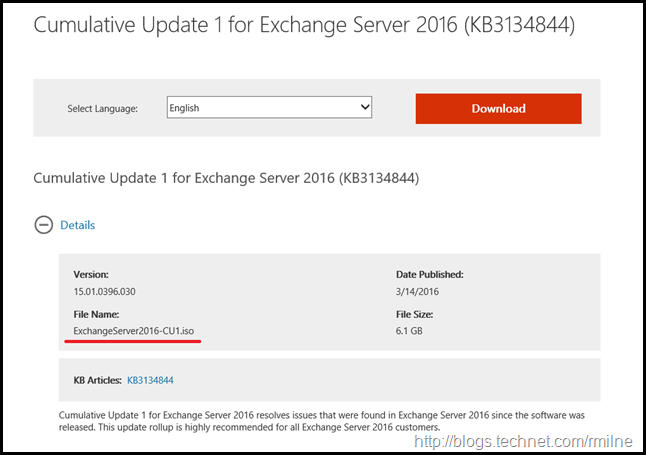 Exchange 2016 CU1 Download