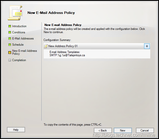 Exchange Email Adddress Policy Wizard - Created Email Address Policy