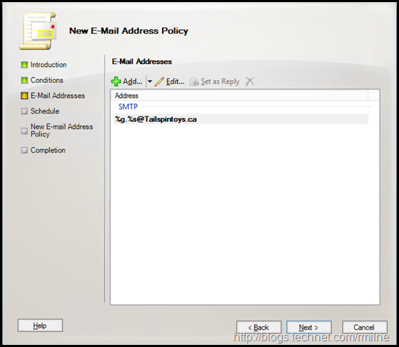 Exchange Email Adddress Policy Wizard - Add Email Address Local Parts Selected First Last