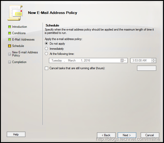 Exchange Email Adddress Policy Wizard - Add Email Address Apply Later