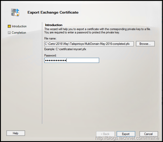 Exchange Management Console - Export Completed Certificate to PFX File
