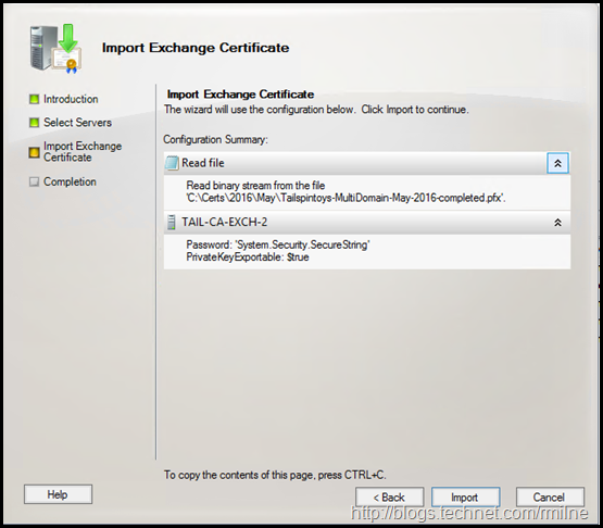 Exchange Management Console - Importing PFX File