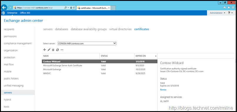 Exchange 2016 EAC To Manage Certificates