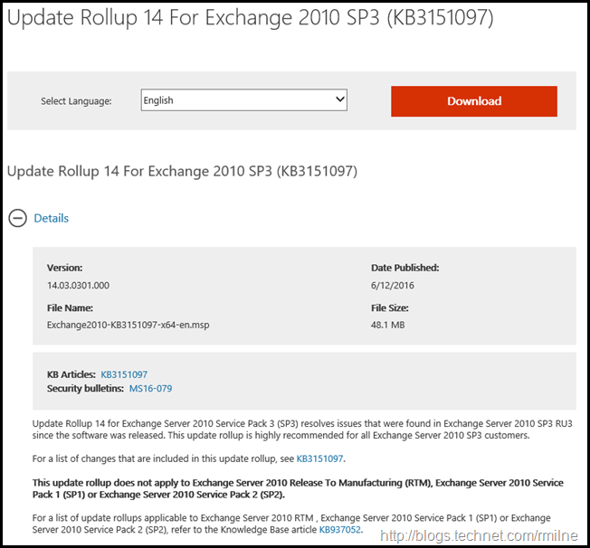 Exchange 2010 SP3 RU14 Download