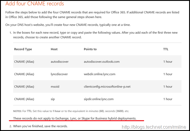 Do Not Add Office 365 CNAME DNS For Hybrid Deployments