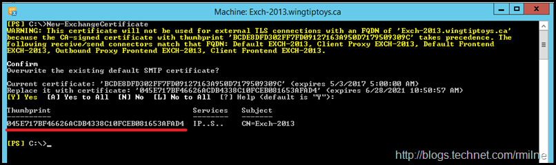 Creating Self Signed Cerificate Using Exchange 2013 CU13