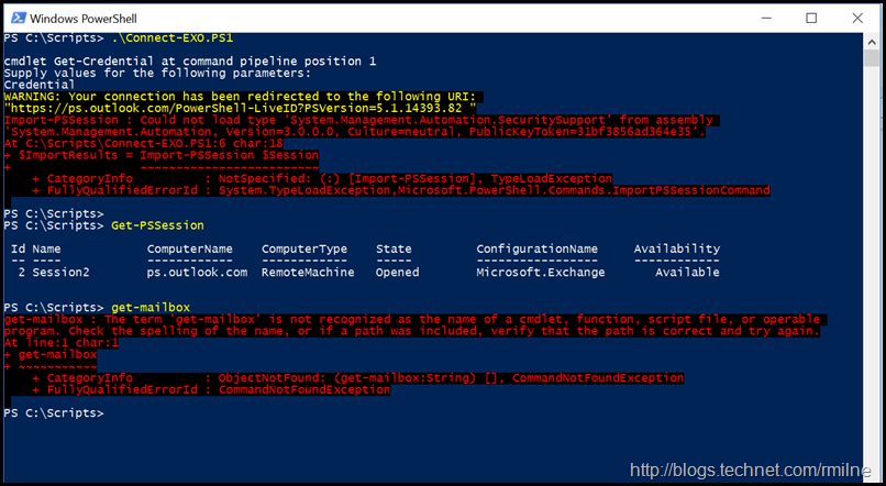 Connecting to Exchange Online Using Remote PowerShell - No Exchange Cmdlets