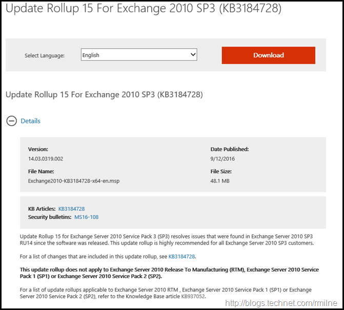 Exchange 2010 SP3 RU15 Download