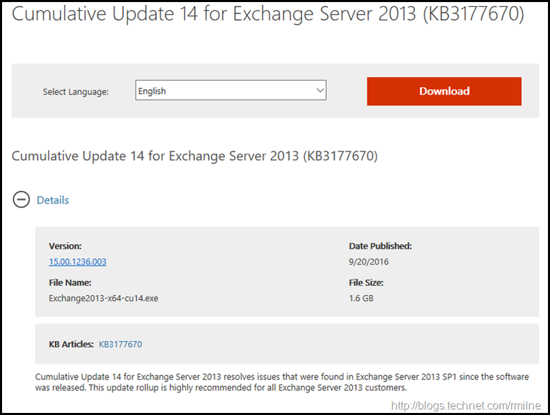 Exchange 2013 CU14 Download