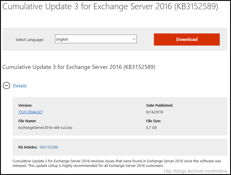 Download Exchange 2016 CU3